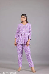 Stylish cotton short kurti & pant with lemongrass floral print, daily wear nightsuit for women's summer