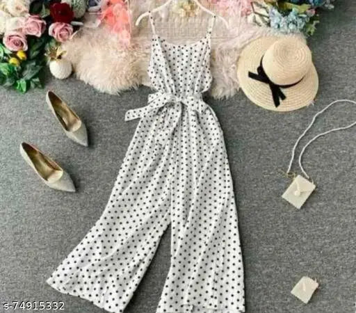 Sleeveless polka print crepe jumpsuit for women, vibrant design on fashion-forward figure
