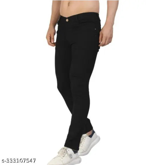 Black denim jeans by JovsHil, men's solid style in size 26 or 28