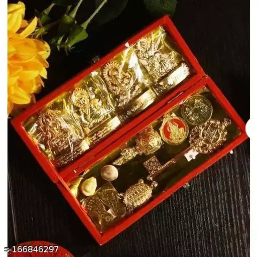 Brass golden Ganesh Lakshmi Kubera Yantra, Indian Laxmi Kuber idol for Diwali puja and gifting