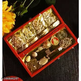 Brass golden Ganesh Lakshmi Kubera Yantra, Indian Laxmi Kuber idol for Diwali puja and gifting