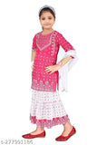 Cute, stylish rayon print kurta & skirt set with chunri for girls (3-4 yrs)