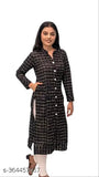 Black woolen kurti for women, three-quarter sleeves, printed combo. Warm, stylish, versatile winter wear from India