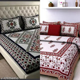 Pure cotton double bedsize bedsheets & 4 matching pillow covers, vibrant Jaipuri print for a stylish summer sleep