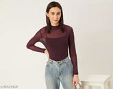 Long-sleeve printed net top, fitted style in sizes XS-XXL, Indian-made