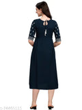 Rayon embroidered kurti in classic colors, three-quarter sleeves, relaxed fit for parties or casual wear
