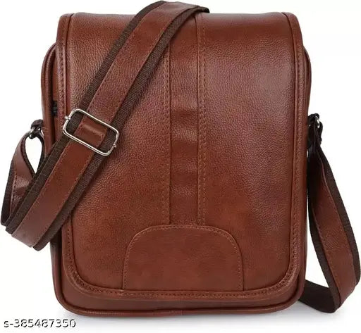 Black faux leather sling bag for men and boy. Compact, adjustable, and stylish, ideal for daily essentials