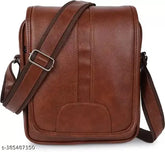 Black faux leather sling bag for men and boy. Compact, adjustable, and stylish, ideal for daily essentials