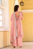 Georgette embroidered net Indian wedding kurti set with palazzos and dupatta, XL size