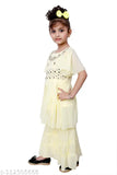 Yellow Georgette Anarkali Kurta & Sharara Suit for Girls - Hariyal Creation Kids Partywear