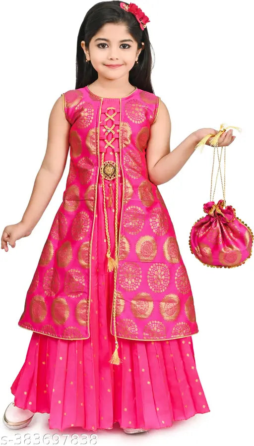 Silk sleeveless gown for beautiful girls, printed net design, Indian origin