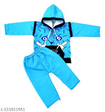 Newborn cotton blend hoody & pajama pant combo pack (0-18 months), printed top and solid bottom, winter wear for boys and girls