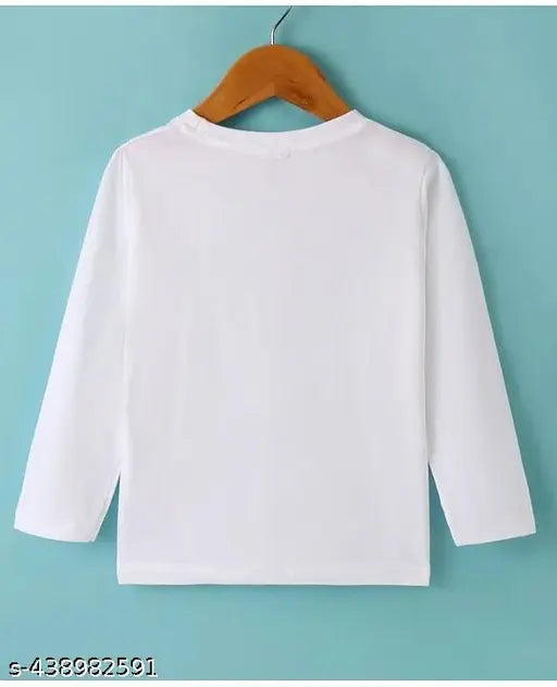 White polyester full sleeve kids t-shirt featuring printed alphabet J design, suitable for ages 7-8 years