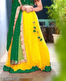 Embroidered Semi-Stitch cotton linen lehenga choli set with net dupatta and stonework, free size Indian bridal wear