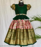 Soft silk ruffle pattern kids lehnga choli dress with puff sleeves, South Indian traditional full length, botanical print