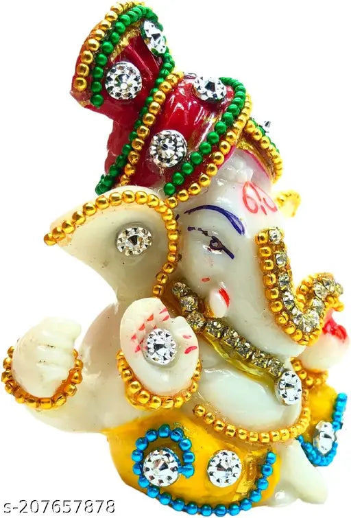 Handmade yellow marble Mini Lord Ganesh Idol, Hindu deity for home decor or car dashboard, symbol of prosperity and good luck