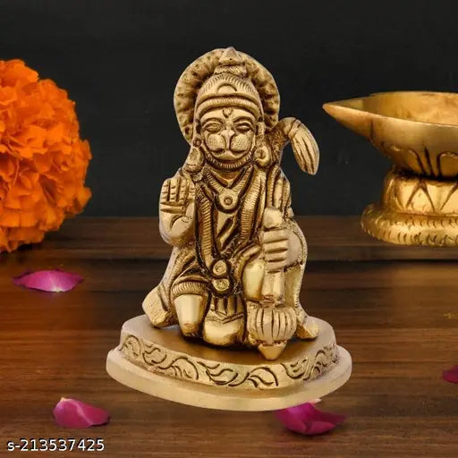 Brass Seated Hanuman idol, exquisite blessing posture, sacred temple decor, limited stock, Indian craftsmanship