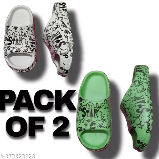 Printed net EVA flip flops for kids, unique designs with attractive embossed bottom prints