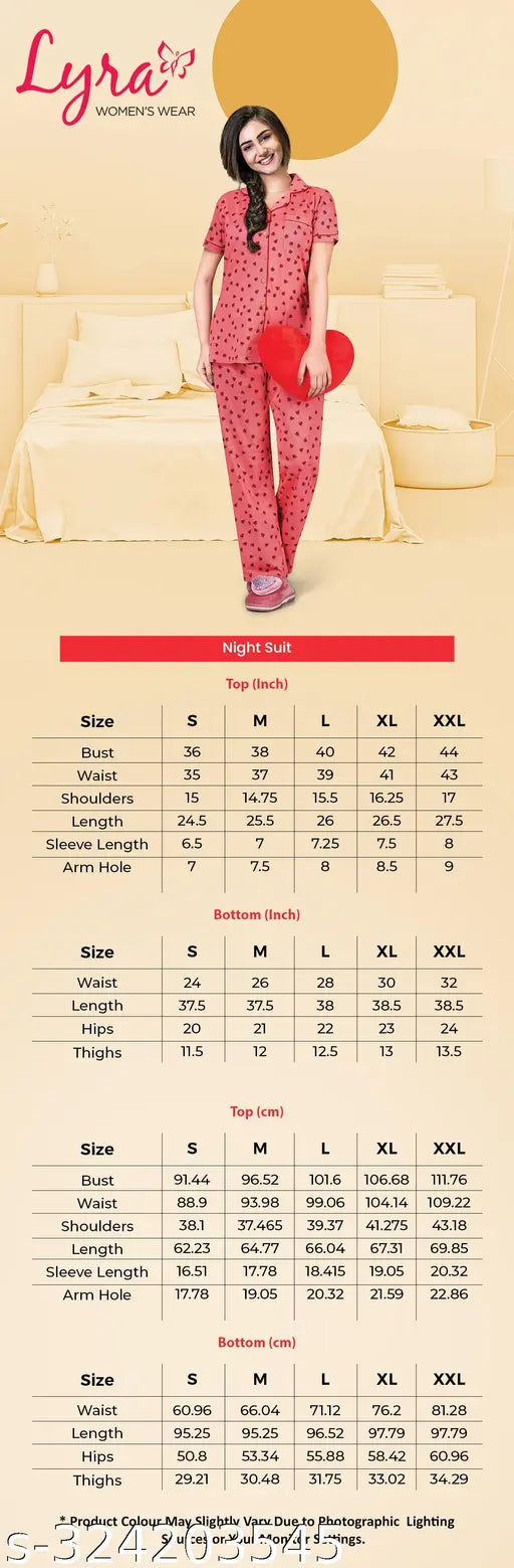 Printed cotton Lyra 712 night suit shirt & pyjama set, ultra soft fabric, elasticized waistband with drawstring, side pocket, color-lock technology, perfect fit design