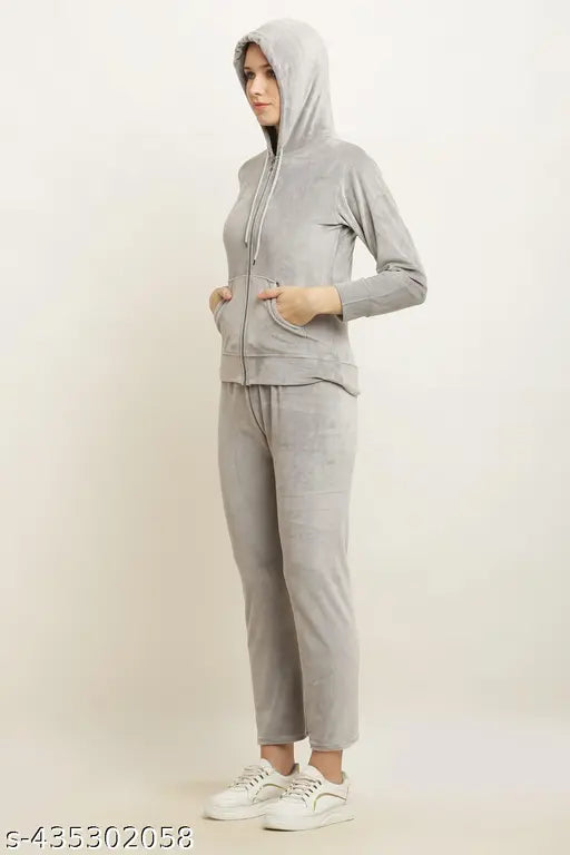 Grey velvet super soft chain hoodie set for women, elegant and beautiful gift for a loved one, gorgeous you