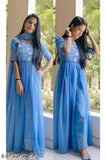 Embroidered Georgette kurti plazo set with dupatta, pink and short sleeves design for women, single size