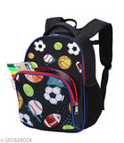 Polyester school backpack, spacious 26L with pencil pocket, ideal for Class 1-8 students, black ball design, free size (32cm x 28cm x 2cm), made in India