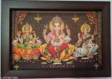 Synthetic resin, Indian-origin photo frame featuring Lakshmi Ganesha Saraswati Ganesh Lakshmi Laxmi Vinayakudu Ganpati Ganapathi Pillaiyaar Saraswathi Saraswathy Matt - 9*12 inches