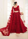 Embroidered net lehenga for women, semi-stitched (42m waist, 44m length), India