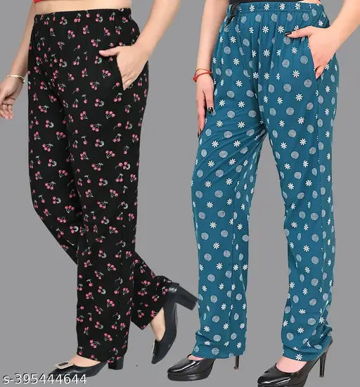 Soft cotton maxi length all over print pyjama set for women's nightwear & lounge wear (2 pack)