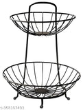 Stainless steel 2-tier black fruit basket, durable & sleek, holds 9 liters for dining/kitchen