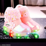 Lightweight pink LED party boots for kids aged 1-10, embellished design, slip-on style