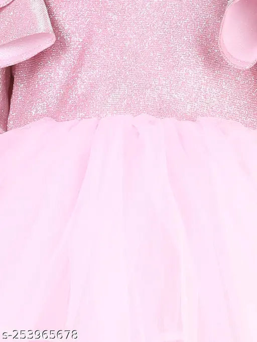Pink embellished net dress for girls party wear, short sleeves, 1-2 years size