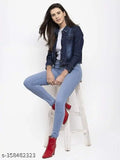 Stylish denim jacket for women, solid color, long sleeves, machine washable, regular fit, durable and versatile
