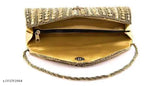 Fancy fabric, embellished net, 2-compartment Indian partywear clutch for special occasions