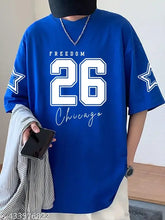 Royal Blue Oversized Unisex Cotton T-Shirt, printed net design, three-quarter sleeves. Sizes M to XXXL, origin India