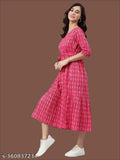 Pink cotton three-quarter sleeve printed kurti by Abhyas, XS (34in bust) - everyday style essential from India