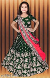 Embroidered satin lehenga choli for girls, semi-stitched with net dupatta, Indian traditional wear for 3-15 years old