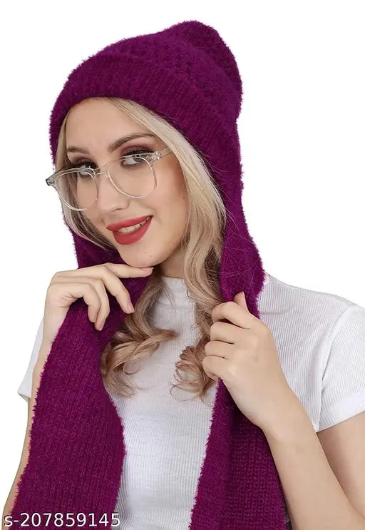 Unisex wool knitted cap muffler, embroidered design, soft and breathable for winter wear