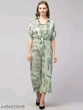 Printed crepe women's jumpsuit with inner lining, typographic print, three-quarter sleeves. Chic Indian fashion accessory