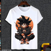 Goku anime polyester round neck t-shirt, vibrant printed design on kids clothing