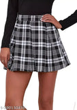 Cotton printed net checkered mini skirt for women & girls, high waist above-knee length (size 24, 26, 28, 30, 32)