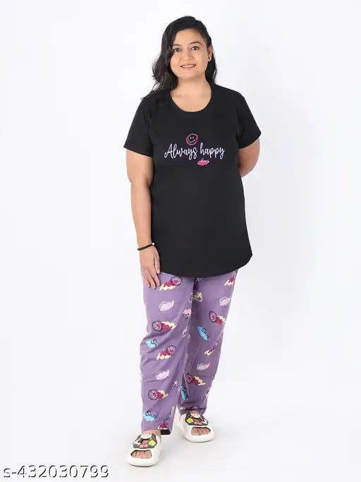 Stylish cotton nightwear top & pyjama set by BLOEM, printed with net pattern. Available in sizes XXL, XXXL, 4XL, 5XL, 6XL, and 7XL. Made in India