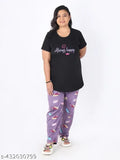 Stylish cotton nightwear top & pyjama set by BLOEM, printed with net pattern. Available in sizes XXL, XXXL, 4XL, 5XL, 6XL, and 7XL. Made in India