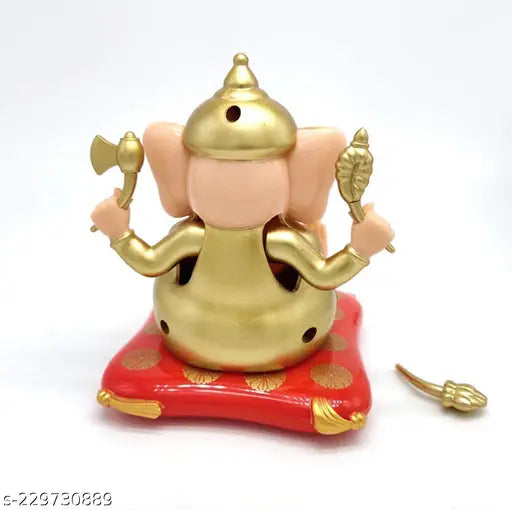 AR Solar Ganesha statue, moving hands idol in gold, Indian religious art for car, home, office