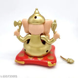 AR Solar Ganesha statue, moving hands idol in gold, Indian religious art for car, home, office