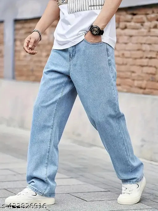 Denim men's jeans, stylish and comfortable, solid pattern, size 28-34, made in India