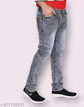Stylish cotton blend grey men's jeans, solid design for modern fashion (size 28/30/32/34/36)