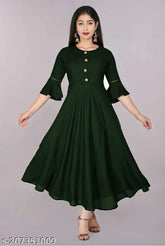 Women's Green Rayon Anarkali Kurtis - Fit & Flared, perfect for festivals or everyday wear. Comfortable and stylish, ideal for girls and women. Hand wash only