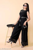 Elegance Unleashed Georgette chic sleeveless jumpsuit, embroidered net, size M (36in bust, 52in length, 32in waist, 38in hip), made in India