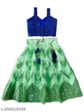 Taffeta silk and net Lengha choli set, embellished with ribbon embroidery for girls (6-8 years), made in India